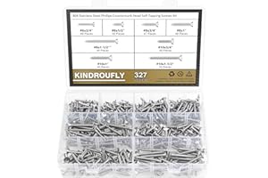 Kindroufly 327 Pieces #6#8#10 Phillips Countersunk Head Self-Tapping Screws, Wood Screws Assortment Kit, 304 Stainless Steel