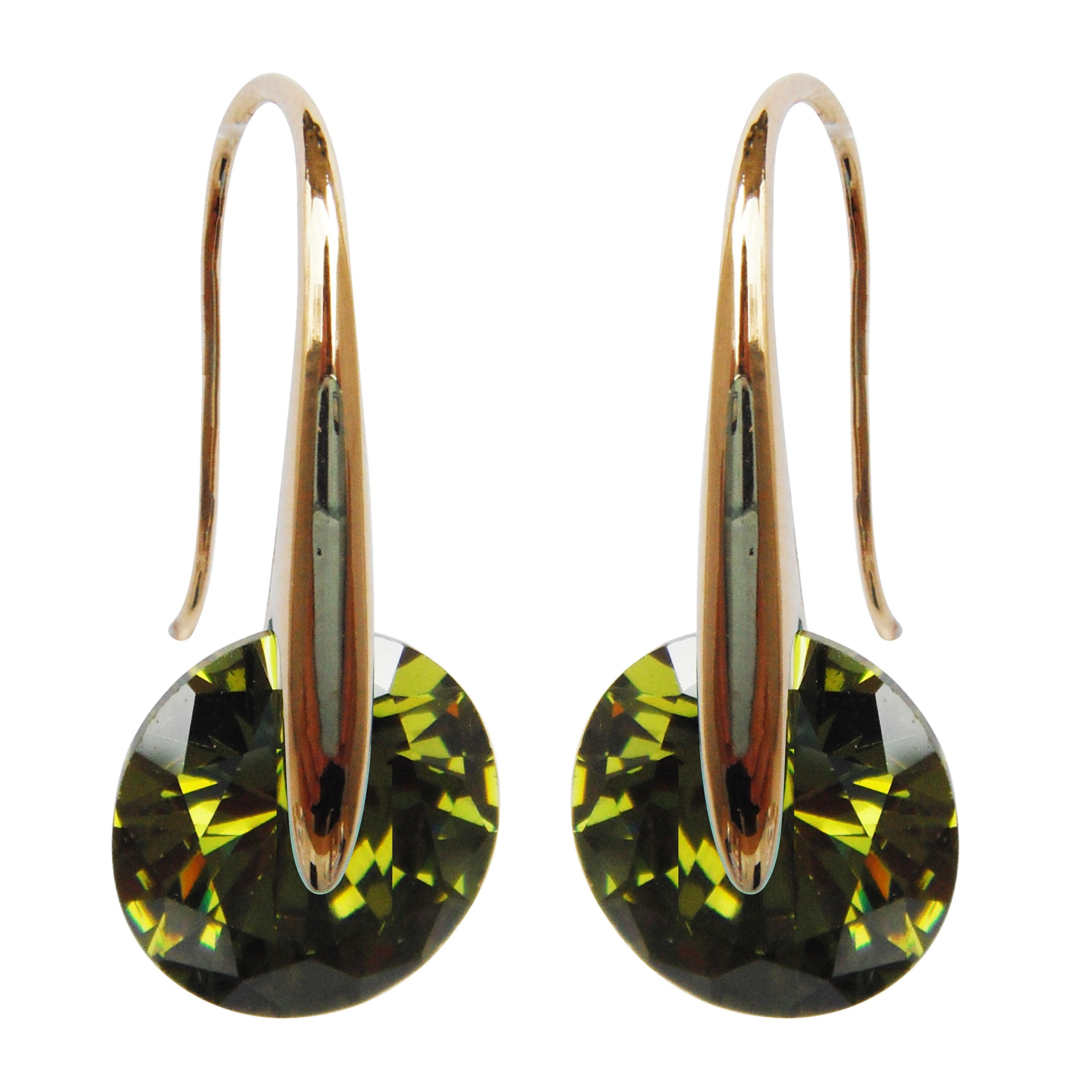 Navachi 18k Yellow Gold Plated Green Round Zircon Crystal Dangle Drop Az2805e Earrings