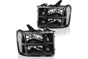 DWVO Headlights Assembly Compatible with 2007-2013 GMC Sierra 1500/2007-2014 Sierra 2500HD 3500HD Black Housing Clear Reflector Passenger and Driver Side