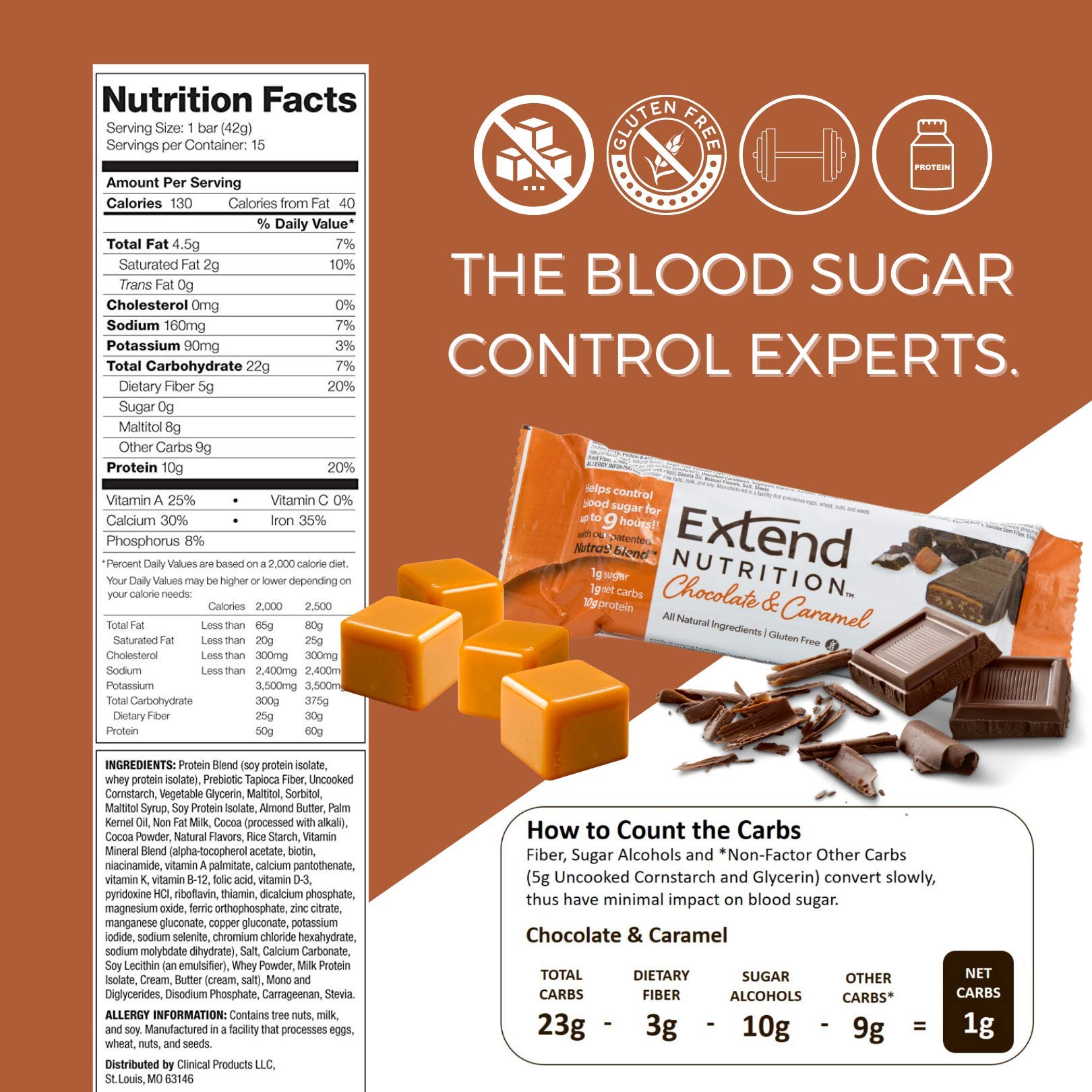 Extend Bar, Chocolate & Caramel, 1.48 oz. Bars (Pack of 15)