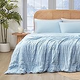 Cozy Bliss Seersucker Cooling Comforter Queen Size, Q-Max 0.4 Reversible Lightweight Cooling Blanket, Breathable Silk Smooth Summer Bedding Quilt for Hot Sleepers Night Sweats Cold Blue