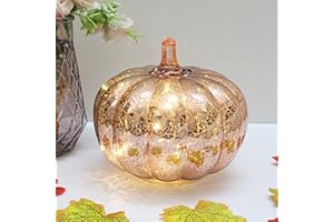 DEYIVELA Mercury Glass Pumpkin Light with Timer, with 10 Fairy Lights Inside, Battery Operated Led Pumpkin Lamp, Ideal for Halloween Fall Decoration, Thanksgiving Rustic Decor, Xmas Décor (Rosegold)