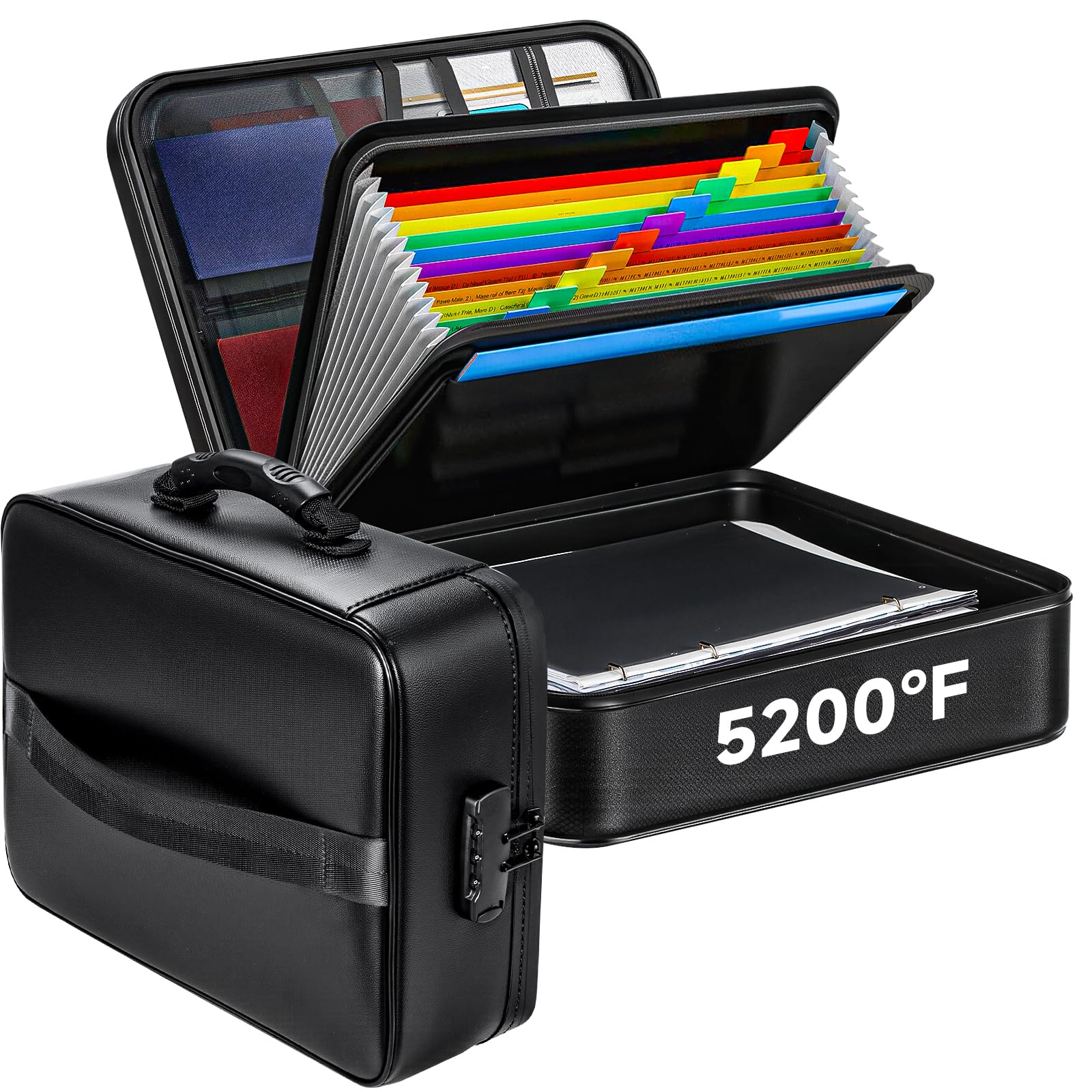 Photo 1 of Fireproof Document File Organizer Bag, 5200°F Portable File Organizer with Lock, 16 Layer File Box Waterproof and Heat Insulated Safe Storage for Important Documents, Laptop, and Files and More