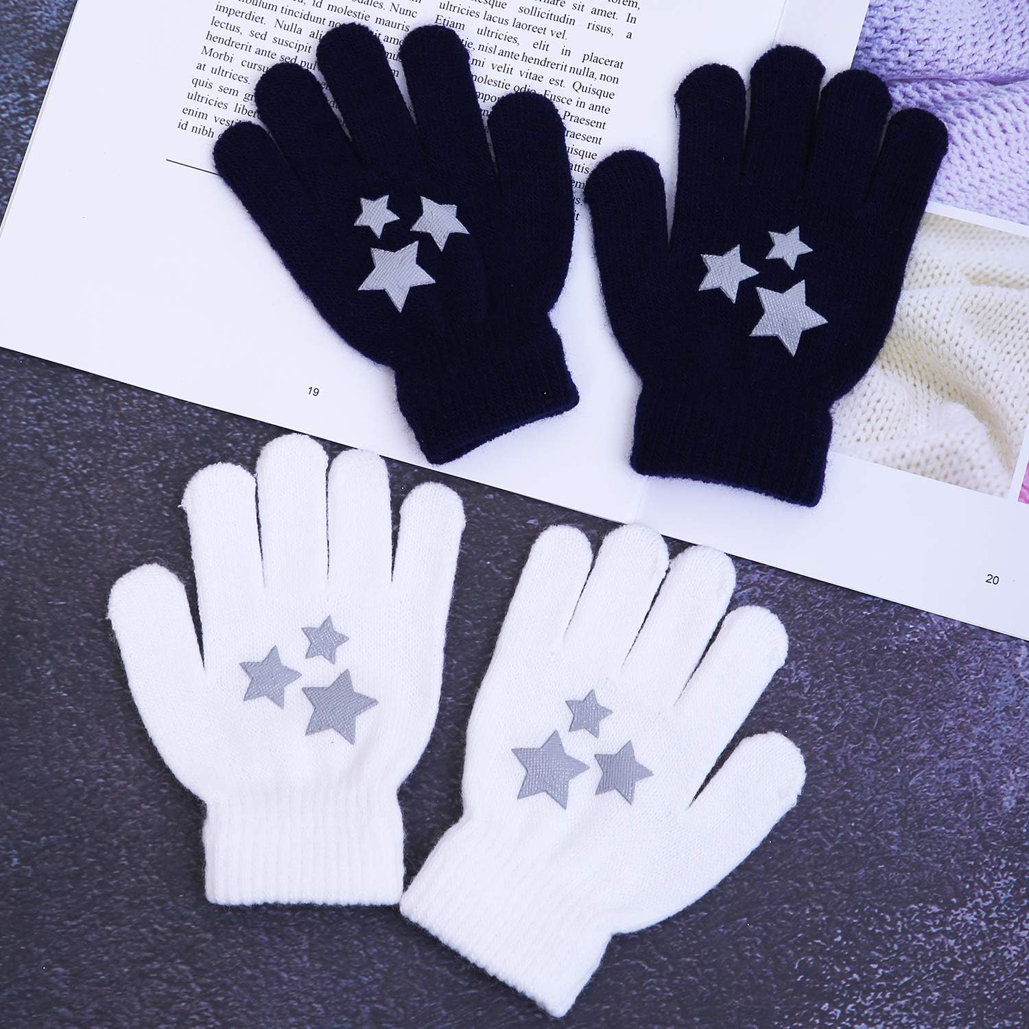 Cooraby 6 Pairs Kids Warm Magic Gloves Winter Stretchy Knit Gloves for Boys Girls: Clothing