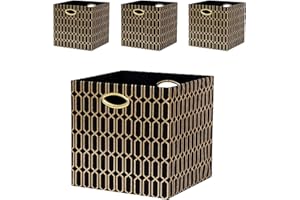 Fboxac Cube Storage Bins 13×13 Polyester Foldable Box with Handles, Black Gold Collapsible Organization Basket Set of 4 Large Capacity Drawer for IKEA Closet Shelf Halloween Cabinet Bookcase