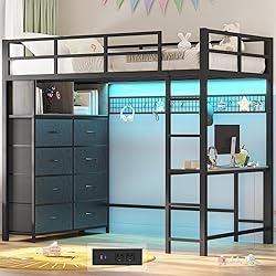 ADORNEVE Twin Size Loft Bed with Desk and 8 Storage