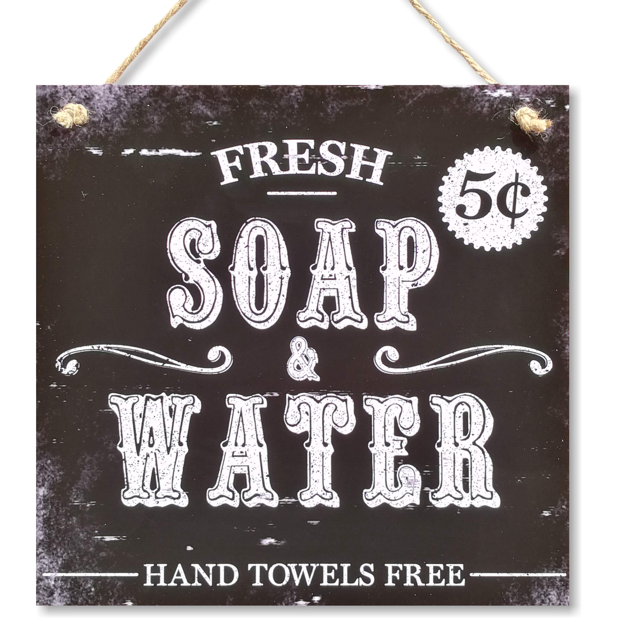 CARISPIBET Soap & Water | Cheeky and fun home decorative sign, bathroom signs 8" x 8"