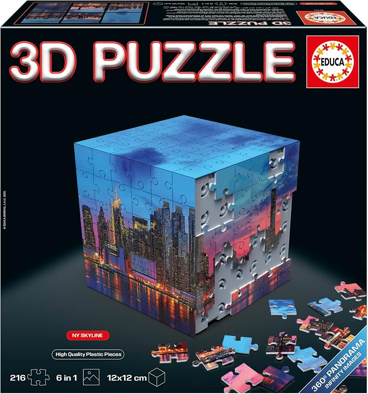 - Panorama do Skyline do Puzzle 3D de Nova Iorque | O Desafio do Puzzle em Forma de Cubo com 216 Peças | Estrutura: Base Montável Coberta por 6 Puzzles de 36 Peças | Dos 8 anos de idade (20335)