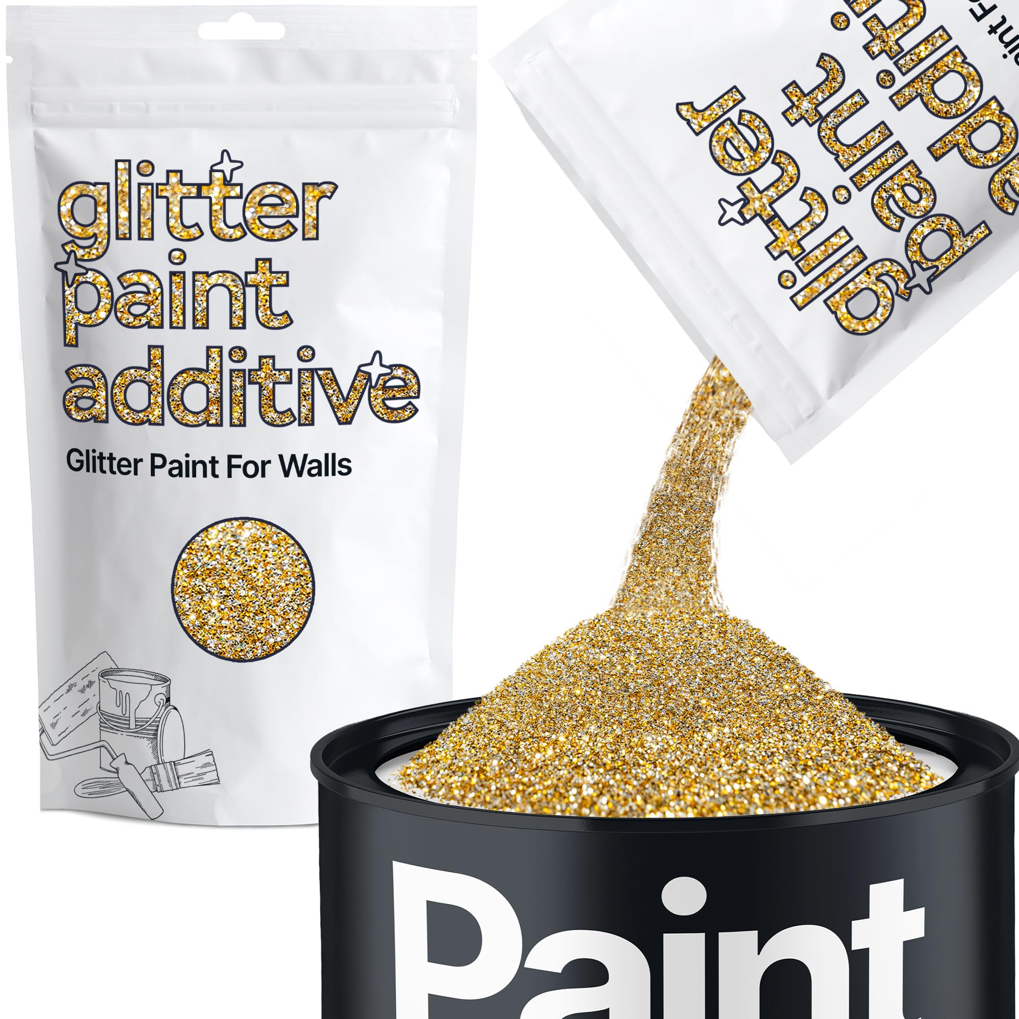 Gold Silver Glitter Paint Additive 100g for Adding Sparkle to Paints & Varnish | Paint Walls Sparkly Add to Emulsion, Acrylic or Lacquer Indoor | Hemway