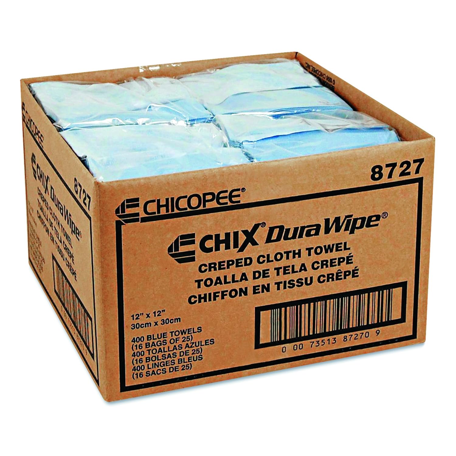 Chicopee 8727 12" Length x 12" Width, Blue Medium Duty Durawipe Creped