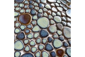 Bravotti Porcelain Pebble Tiles Interlocking Aqua Teal Blue Mosaic Wall Decor Mesh Mounted 12x12 Waterproof Ceramic Pool Tile Kitchen Backsplash Bathroom Shower Floor Tile (5 Square Feet)