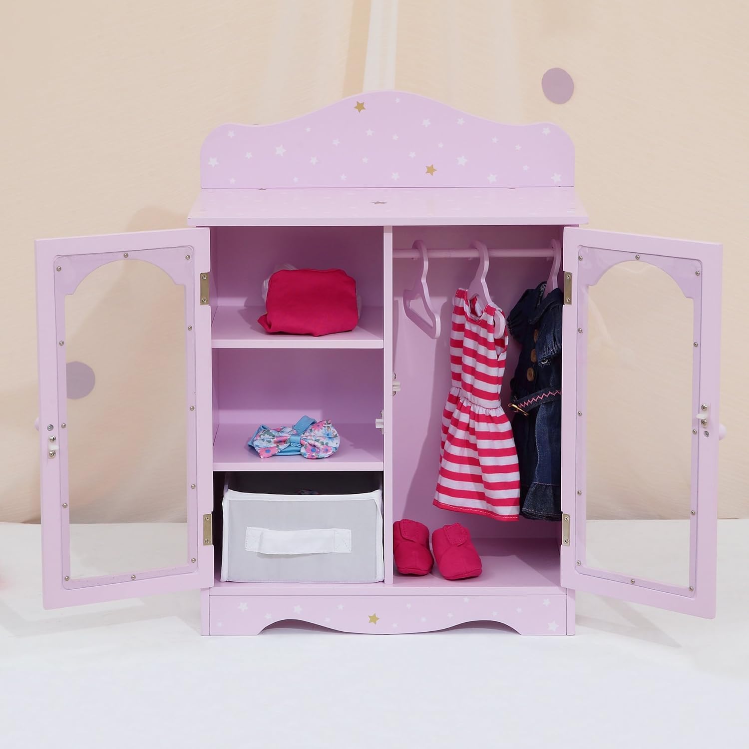 Olivia's Little World Purple Star 18 Inch Doll Closet Wardrobe Wooden Doll Furniture With 3 Doll Hangers TD-0210AP - Image 4