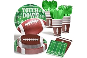 JJOIAS Football Party Supplies Kit Football Party Dinner Plates, Dessert Plates, Napkins, Cups and Cutlery for Football Birthday Party Football Tailgate Party Decorations, Serve 24 Guest
