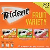 Trident Sugar Free Gum Fruit Variety Total 280 Sticks (20 Packs -14 Sticks)