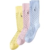 POLO RALPH LAUREN Men's Argyle &amp; Dots Pattern Dress Crew Socks, 3 Pairs | Authentic Polo Ralph Lauren, Soft Cotton Blend, Lightweight Comfort, Reinforced Heel-Toe, Gift for Any Occasion