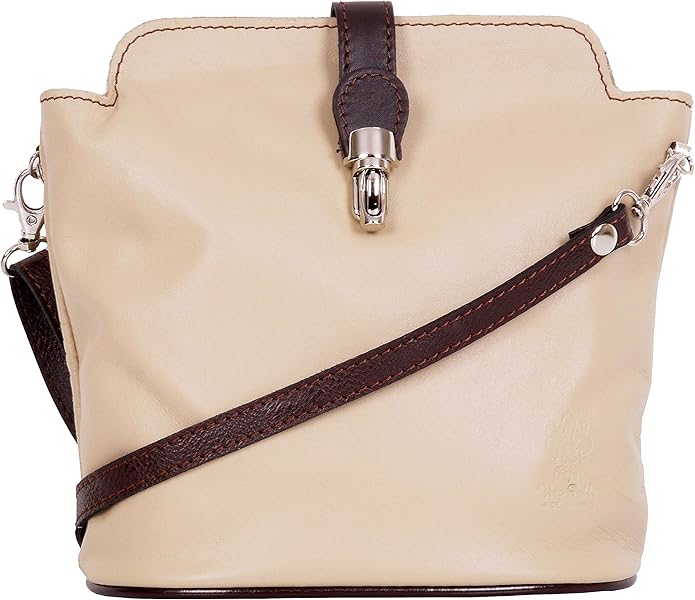 Primo Sacchi Italian Leather Hand Made Small Beige & Dark Brown Cross
