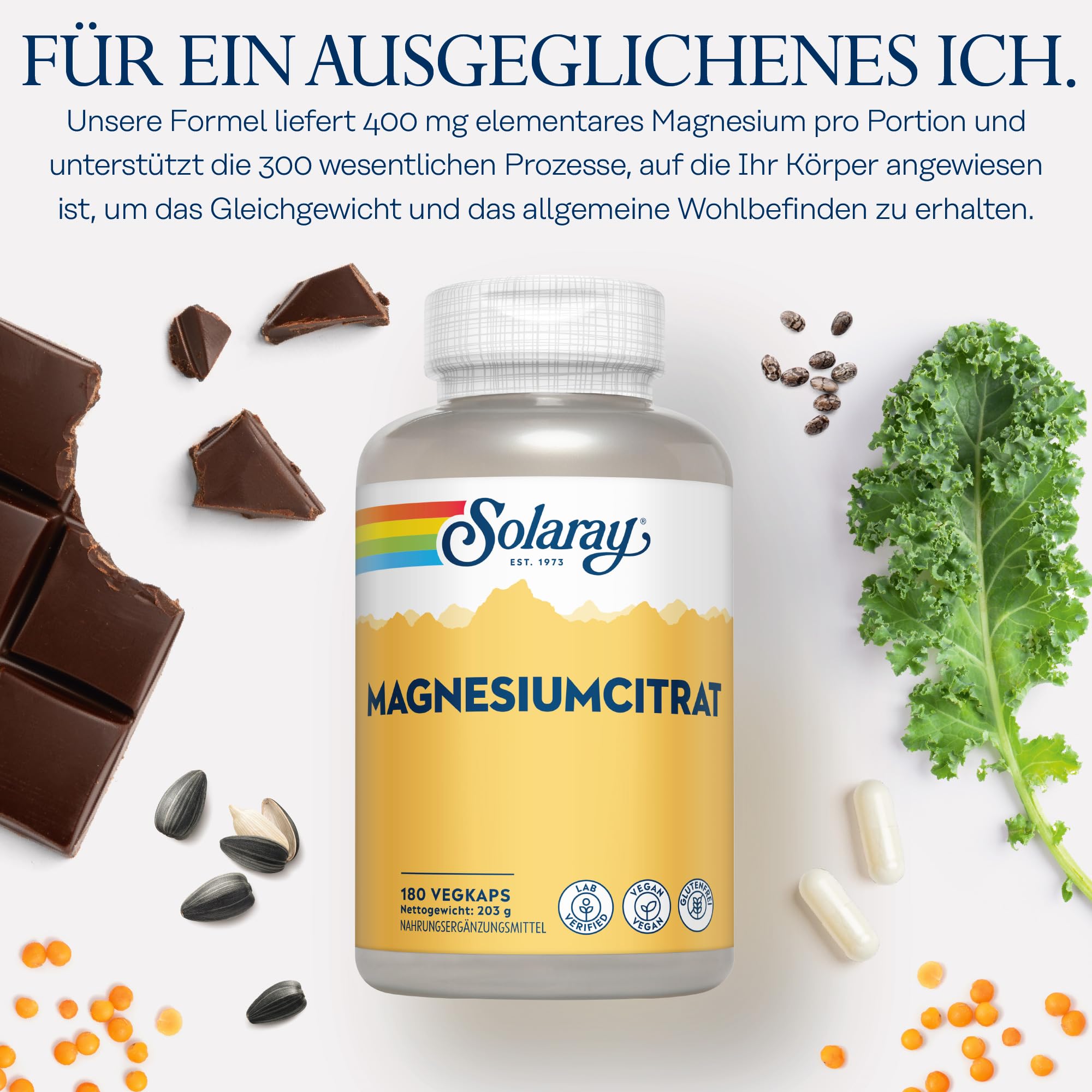 Solaray Magnesiumcitrat 400 mg, 180 vegane Kapseln, Chelatiert 3