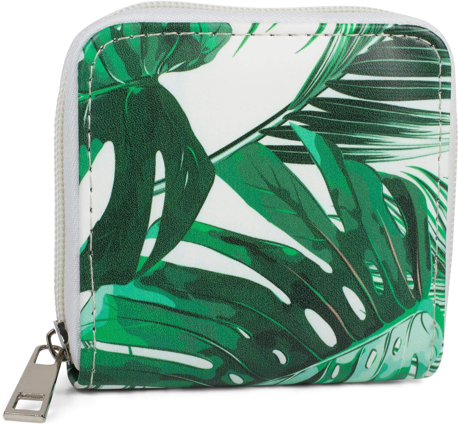 styleBREAKER Women mini Purse with Palm Print, Zip, Wallet 02040121, Colour:Green-White
