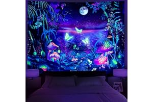 Serborlur Blacklight Fantasy Forest Tapestry Aesthetic Moon Tapestries UV Reactive Psychedelic Butterfly Wall Decor Galaxy Space Tapestries Wall Hanging for Bedroom Living Room (51.2 × 59.1 inches)