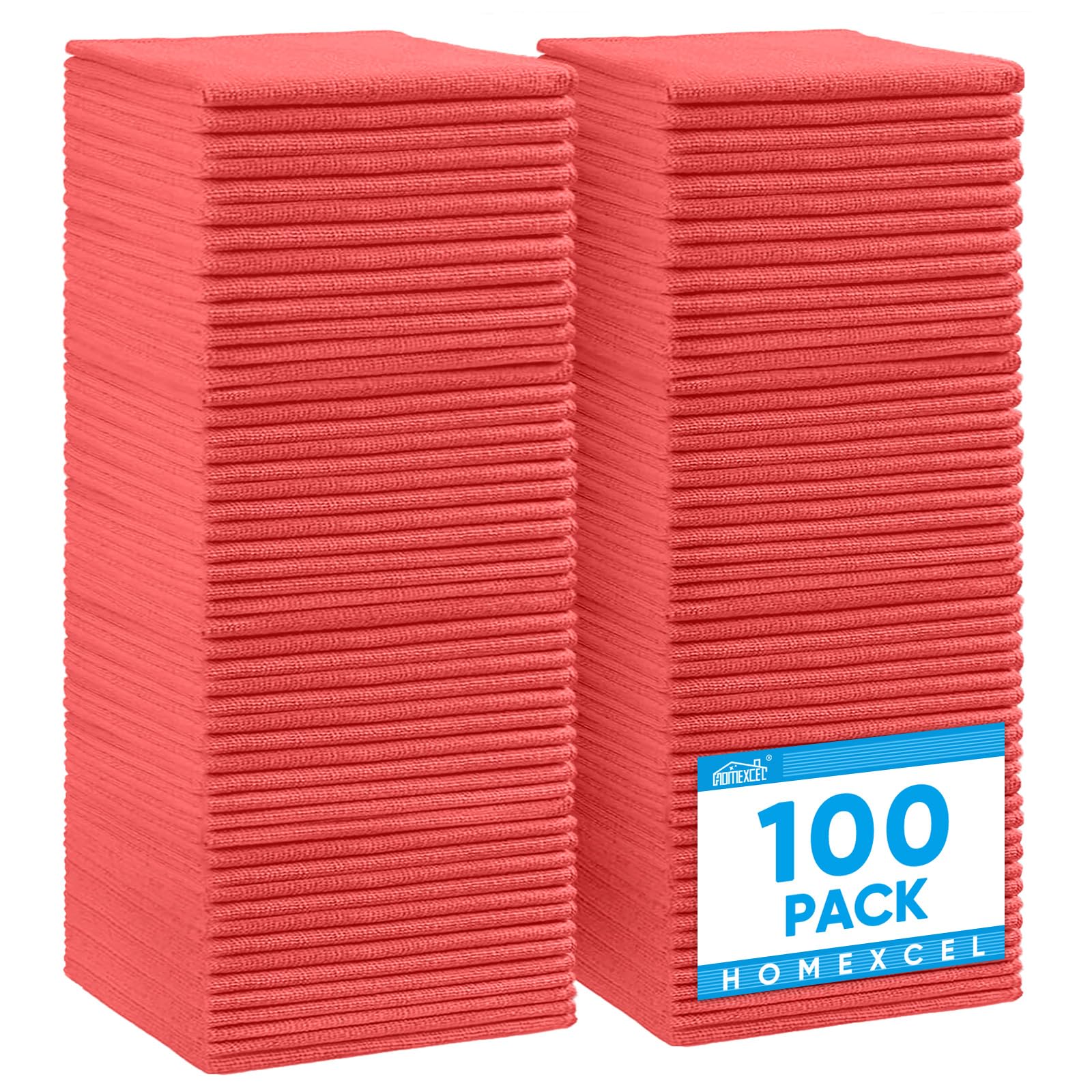 Photo 1 of HOMEXCEL Red Microfiber Cleaning Cloth, 100 Pack Cleaning Towels for Kitchen, Lint Free, Scratch-Free, Highly Absorbent, and Reusable Cleaning Rags for House, Window and Glass, Cars, 11.5 X11.5 inch