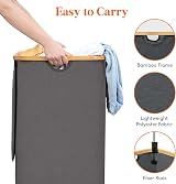 Lifewit 120L Laundry Basket with Lid Dark Grey Bamboo Handles 2 Removable Bags view 6