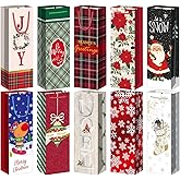 Xylitic 10Pack Christmas Wine Bags with Handles, 14” x 4.7” x 3.5” Christmas Wine Gift Bags for Xmas Holiday Winter and Drinkers Gift Party Favors Supplies.