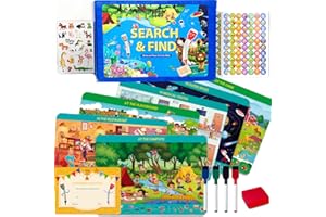 HMIL-U Search and Find Educational Games - Preschool Learning Activities Toys for 3 4 5 6 Year Old Toddler,Reusable Activity Mats with 4 Dry Erase Markers,Travel Toys Gifts for Boys Girls.