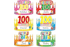 chiazllta 36 Pcs 100 Days Paper Crowns, Name DIY 100th Day of School Paper Party Hats 100 Days Celebration Party Favors Supplies for Classroom School Decor,6 Styles