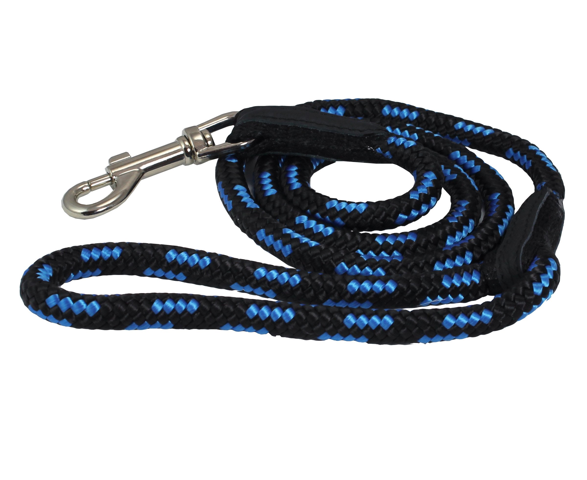Dogs My Love 6ft Long Braided Rope Dog Leash Blue with Black 6 Sizes (Medium: 6ft Long; 3/8 Diam (10mm))