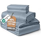 LANE LINEN Queen Sheets 100% Egyptian Cotton Sateen - French Blue | Queen Sheet Set - 4-Piece Set, For Guests And Everyday Use, For A Silky Hotel-Style Bed, Buttery-Soft Silky Sateen
