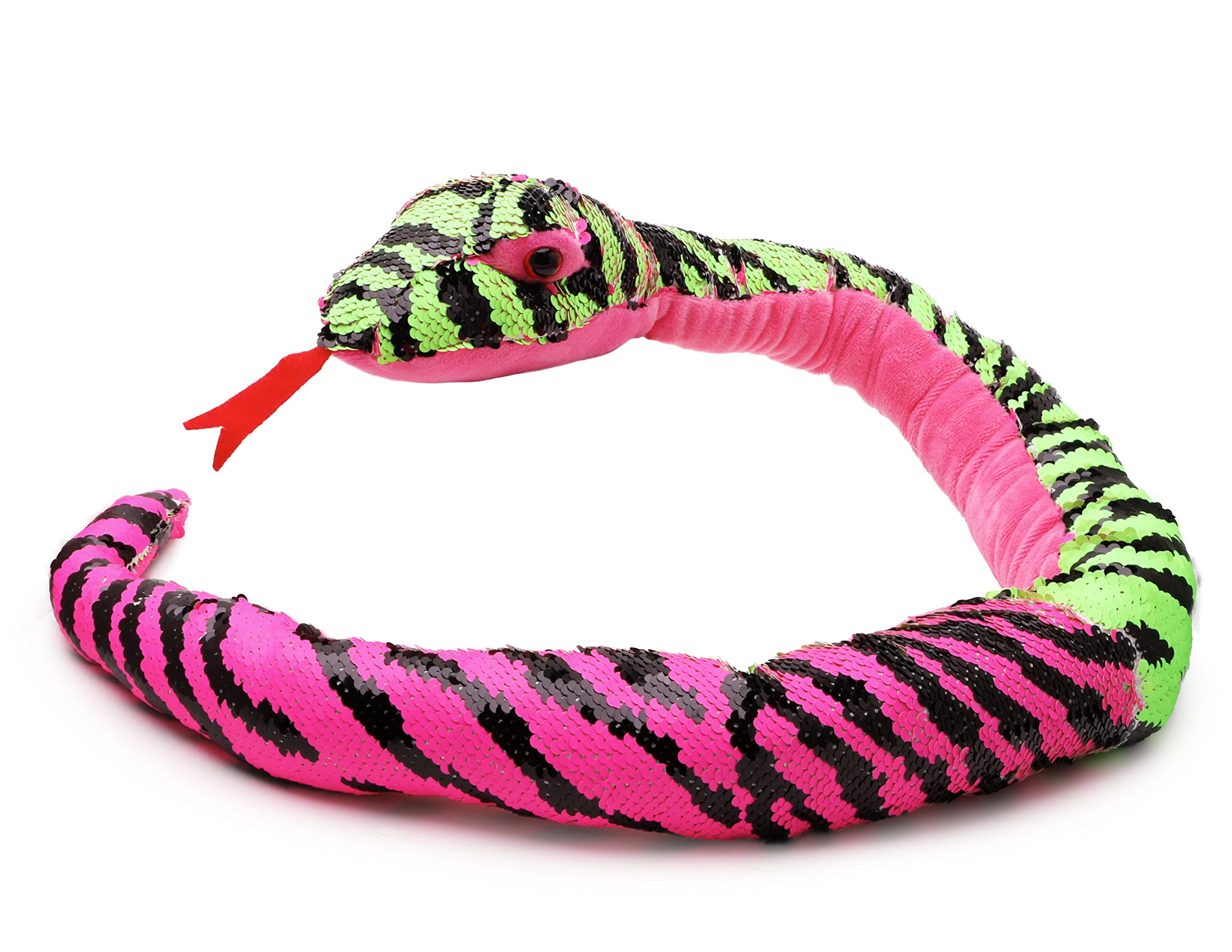 Toyland® 46 Inch (116cm) Long Sparkly Snake Soft Toy with Reversible Sequins - Flip Sequins - Green & Pink - Plush Toys - Girls Bedroom Decoration