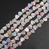 Yochus 45pcs Heart Shaped Natural Shell Loose Beads,Colorful 9mm Horizontal Hole Irregular Shellfish Beads for DIY Crafts Earring Bracelet Jewelry Making Supplies