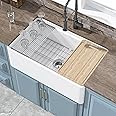 HOMLYLINK White Farmhouse Workstation Sink 33 x 20 Inch, Firecaly Apron Front Undermount Farm Sink, Single Bowl, w Accessories 4 Types, Reversible (Sleek & Fluted Optional), Pure White, for Kitchen