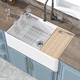 HOMLYLINK 33" x 20" Apron Front Farmhouse Workstation Kitchen Sink White | For kitchen, Fireclay single bowl farm style, Easy to clean, Resistant to stain,chipping,heat and scratch