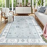 LIVEBOX Washable Grey 5x7 Rug, Soft Oushak Area Rugs for Living Room, Non Slip Boho Dining Room Rug Under Table, Turkish Floral Ultra Thin Floor Carpet for Bedroom Home Office, Grey