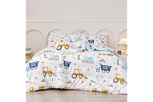 Mooreeke Twin Size Comforter Sets for Girls Kids, 6 Pieces Bed in a Bag Truck Excavator Bedding Comforter Sheet Set with Shams and Decorative Toy Pillow, Ultral Soft Microfiber Kids Bed Set