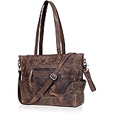 Genuine Leather Tote Bag for Women – Large Shoulder Handbag, Vintage Brown Purse, Stylish Work & Travel Tote Fits Laptop (Sharique vintage Brown)