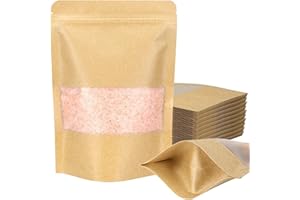 Blisstime Stand Up Pouches, 50 Pack Kraft Paper Bags with Matte Window and Tear Notch Resealable Bags for Small Business Home Use (5.5 X 7.9 Inches)