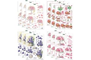 Katy Sue Designs Soft Pinks & Purples 3D Die Cut Decoupage Collection for Card Making Supplies & Scrapbooking. Contains 12 Sheets of Katy Sue Die Cuts Featuring Roses, Pansies, & Sentiments