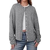 Saodimallsu Womens Button Up Cardigan Sweaters Long Sleeve Crew Neck Fall Soft Lightweight Knit Loose Sweater Tops