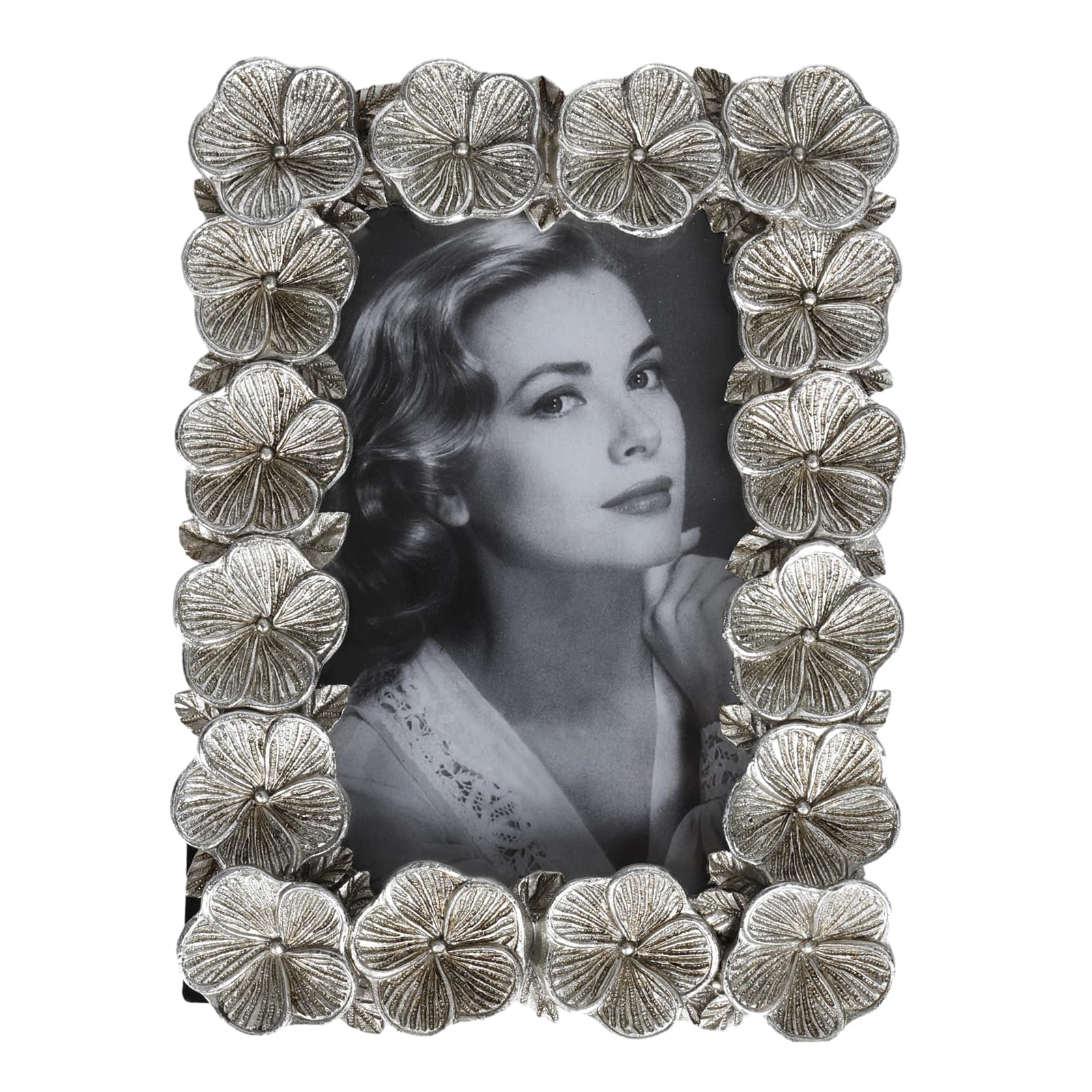 Photo 1 of 26ARTIST Resin Vintage Silver Picture Frames 4x6 Photo Frames for Wall or Tabletop Display Vertically or Horizontally, Floral Decor, Glass Front