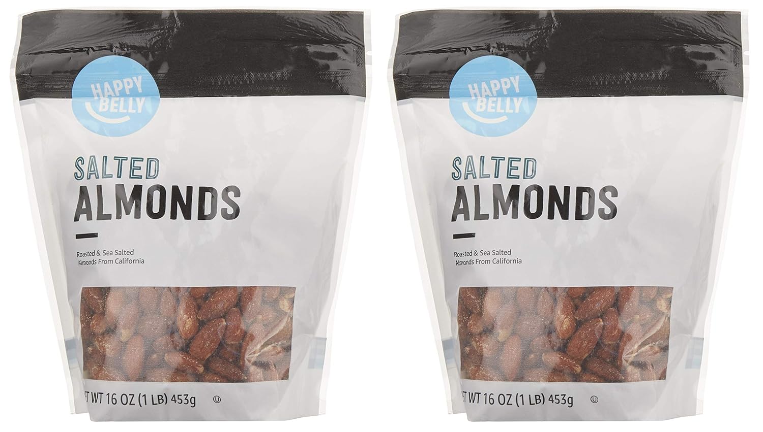 Amazon Brand - Happy Belly Roasted & Salted California Almonds, 16 Ounce, Pack of 2