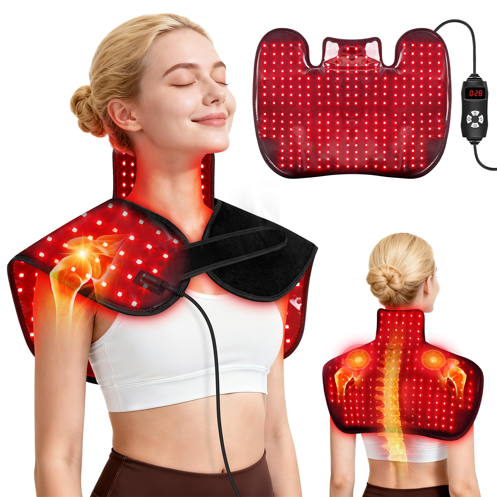 Photo 1 of Red Light Therapy for Neck and Shoulders,288 Infrared Light Therapy for Neck Shoulder Pain Relief,660nm & 850nm Red Light Therapy Pad,Shoulder Wrap with Timer Remote Control for Home and Office Use