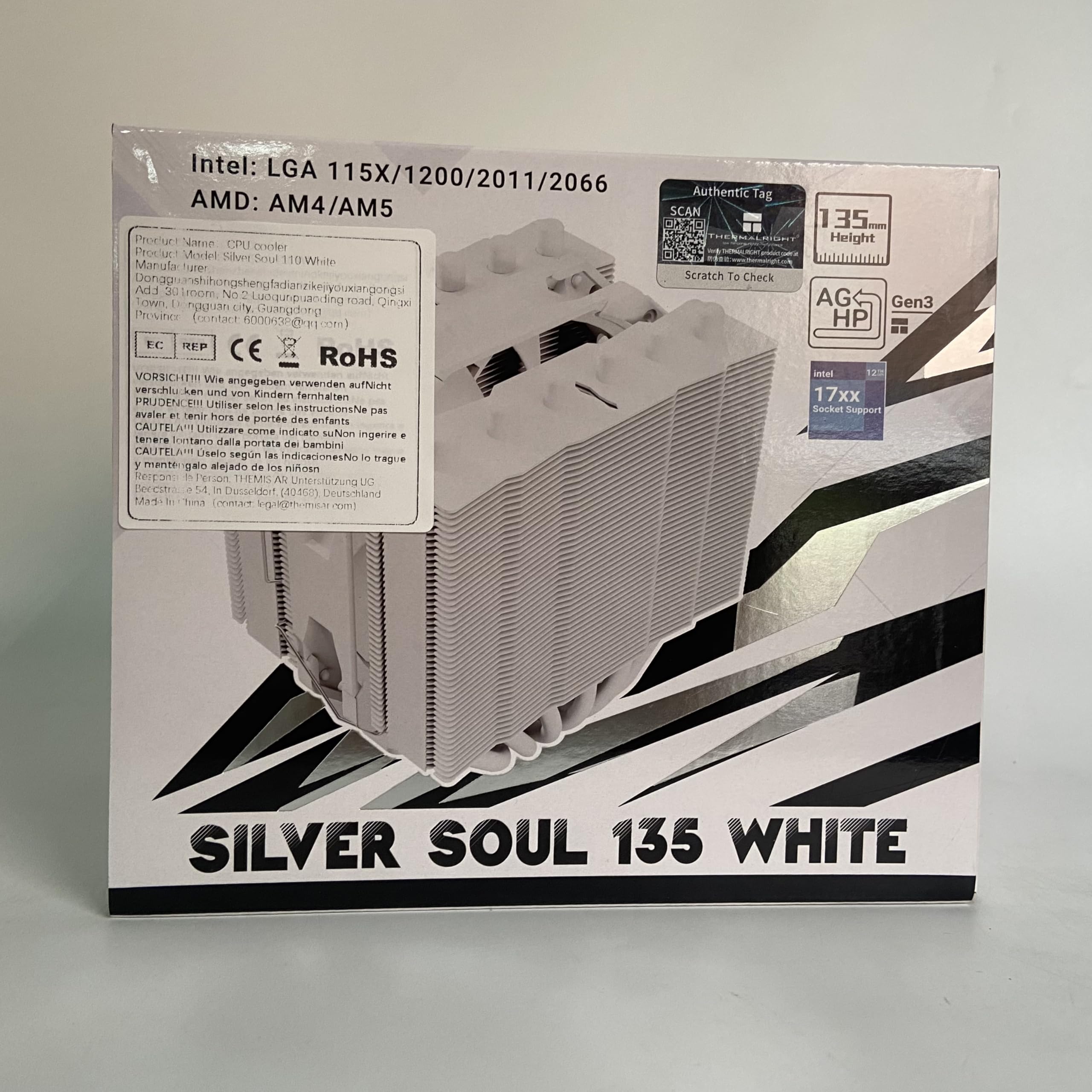 Thermalright Silver Soul 135 White Dual Tower CPU Air Cooler, 6x6mm Heat Pipes, TL-D12PRO-W PWM Fan, Aluminium Heatsink Cover, AGHP Technology, for AMD AM4/Intel 1700/1150/1151/1200/2011/2066/AM5