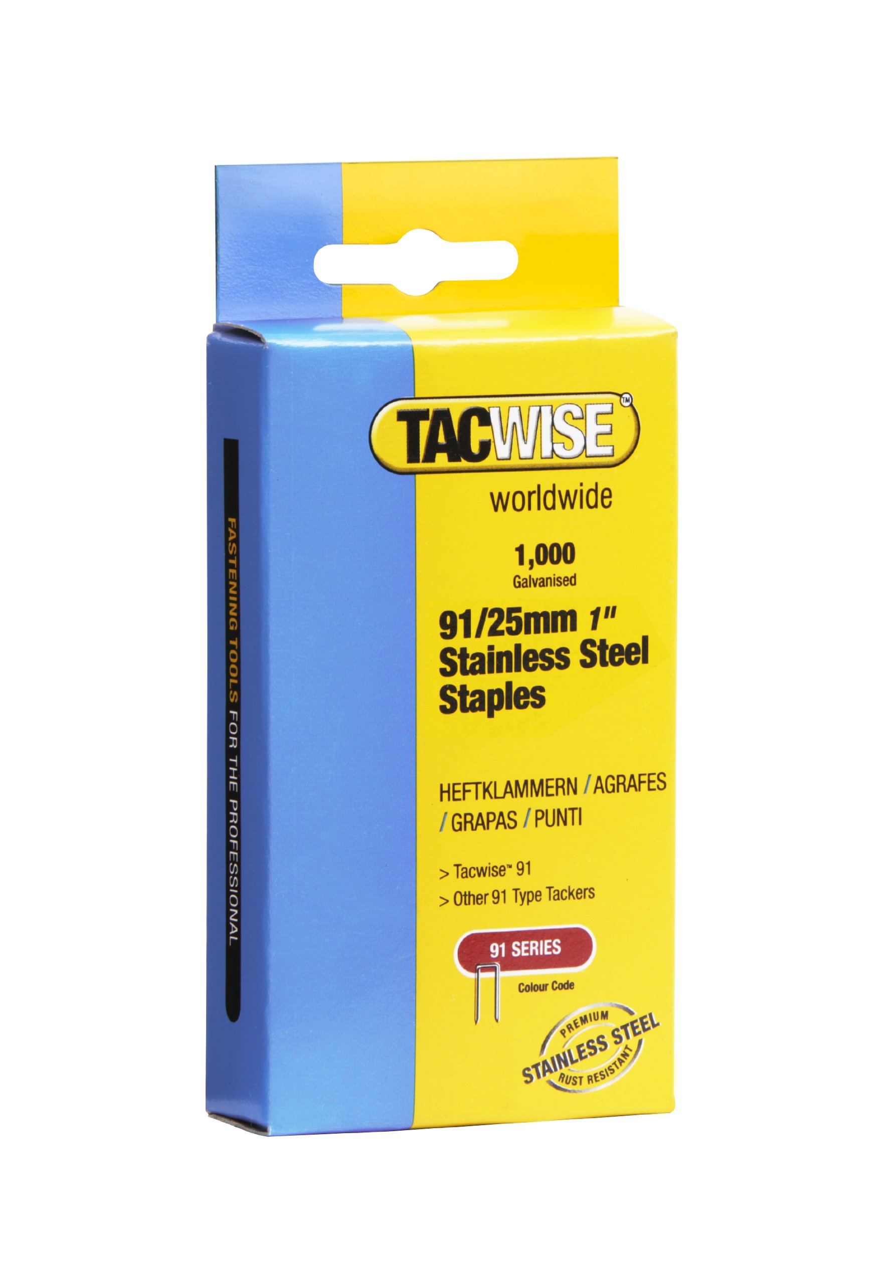 Tacwise 1071 Type 91 / 25 mm Stainless Steel Narrow Crown Staples, Pack of 1000