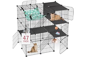 VISCOO Cat Cage, 3-Tier DIY Cat Enclosures Catio, Cat Playpen Indoor & Outdoor with Hammock, Detachable Metal Wire Kennel Cats Crate, 2x3x3 Exercise Place for 1-3 Cats/Kitten