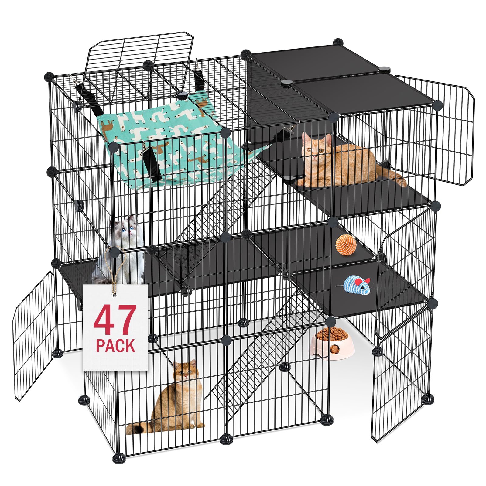 Photo 1 of VISCOO Cat Cage, 3-Tier DIY Cat Enclosures Catio, Cat Playpen Indoor & Outdoor with Hammock, Detachable Metal Wire Kennel Cats Crate, 2x3x3 Exercise Place for 1-3 Cats/Kitten
