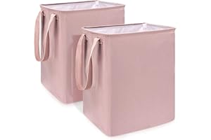 2 Pack Laundry Basket, NOBLE DUCK 65L Collapsible Foldable Laundry Hamper with Handles for Dirty Clothes, Toys Organizer, Pink Laudry Basket for Baby Girls