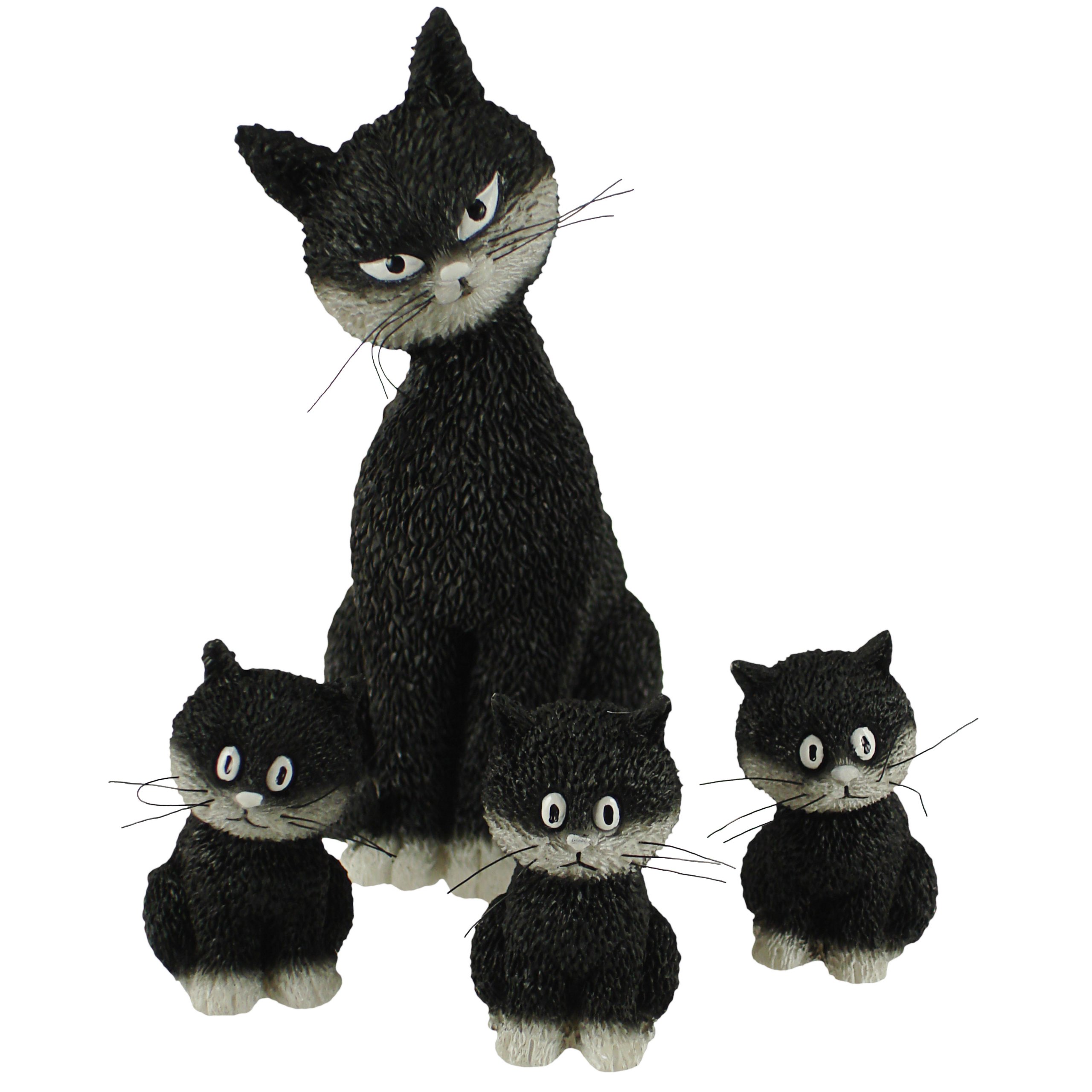 Parastone Dubout Cats Collection: Mother Cat with Her Three Kittens Sitting Figurine Set DUB22 - (4 pcs Set)