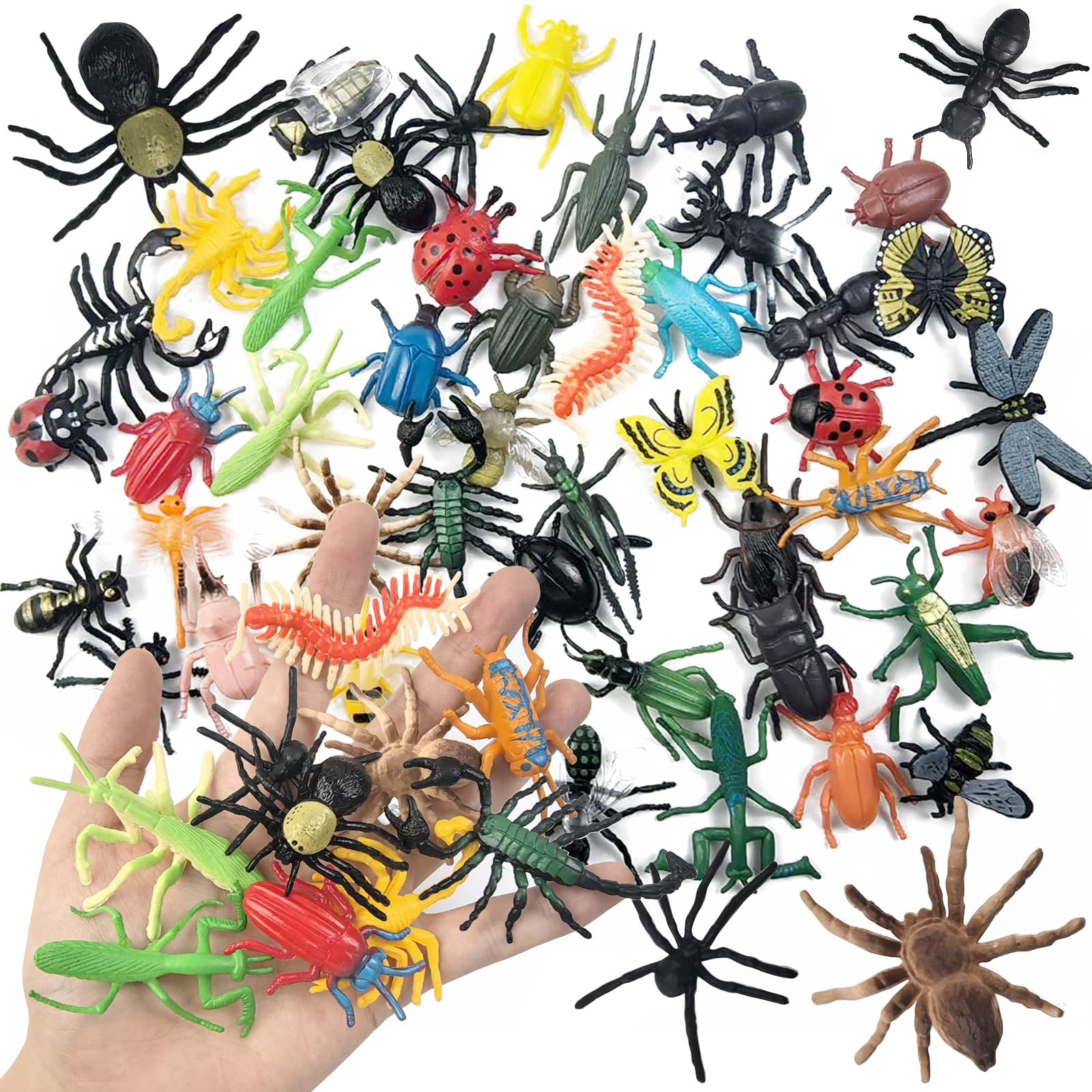 YOOHUA 48PCS Mini Bug Toys Fake Plastic Bugs and Insects for Kids Toddler Halloween Birthday Party Favors Easter Valentines Basket Stuffers Goodie Bag Fillers April Fool's Day Prank Gifts